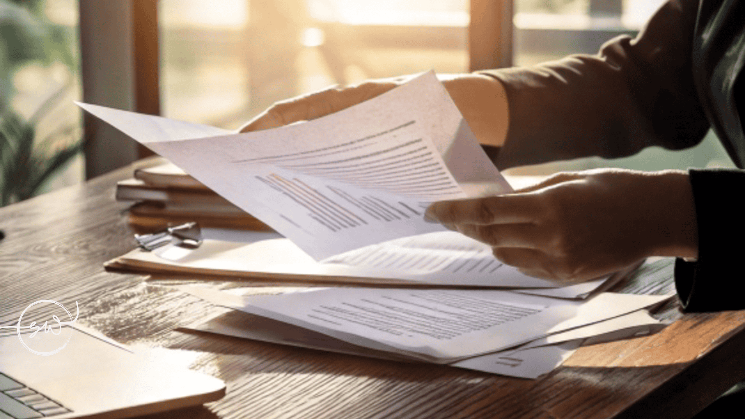 Person reviewing property-related documents at a desk